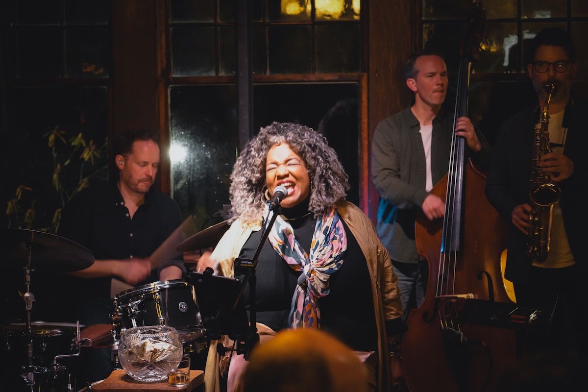 Wanda Houston, one of our favorite performers, on stage in the Ostrich Room; Andy Wrba in the background; I forget the third guy’s name