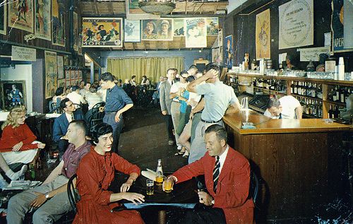 View of the Five Reasons Steak & Ale House. Owner Roy Rappaport is visible in blue suit at left.